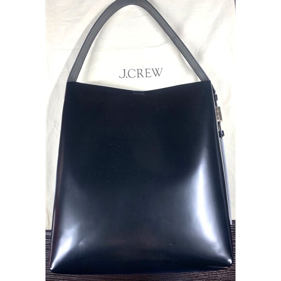 J. Crew Edie Bucket Bag Black Italian Patent Leather Dustbag Inc NWT - Picture 2 of 14